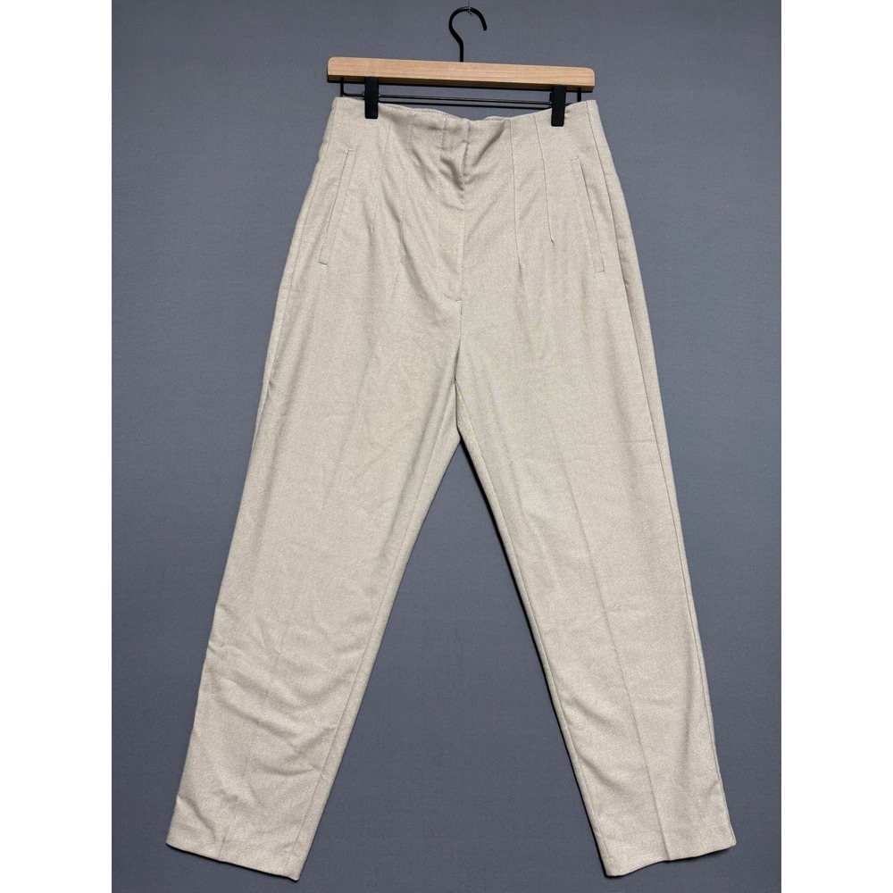 Zara Tapered Trousers Womens L Beige High Rise Quiet Luxury Old money Minimalist